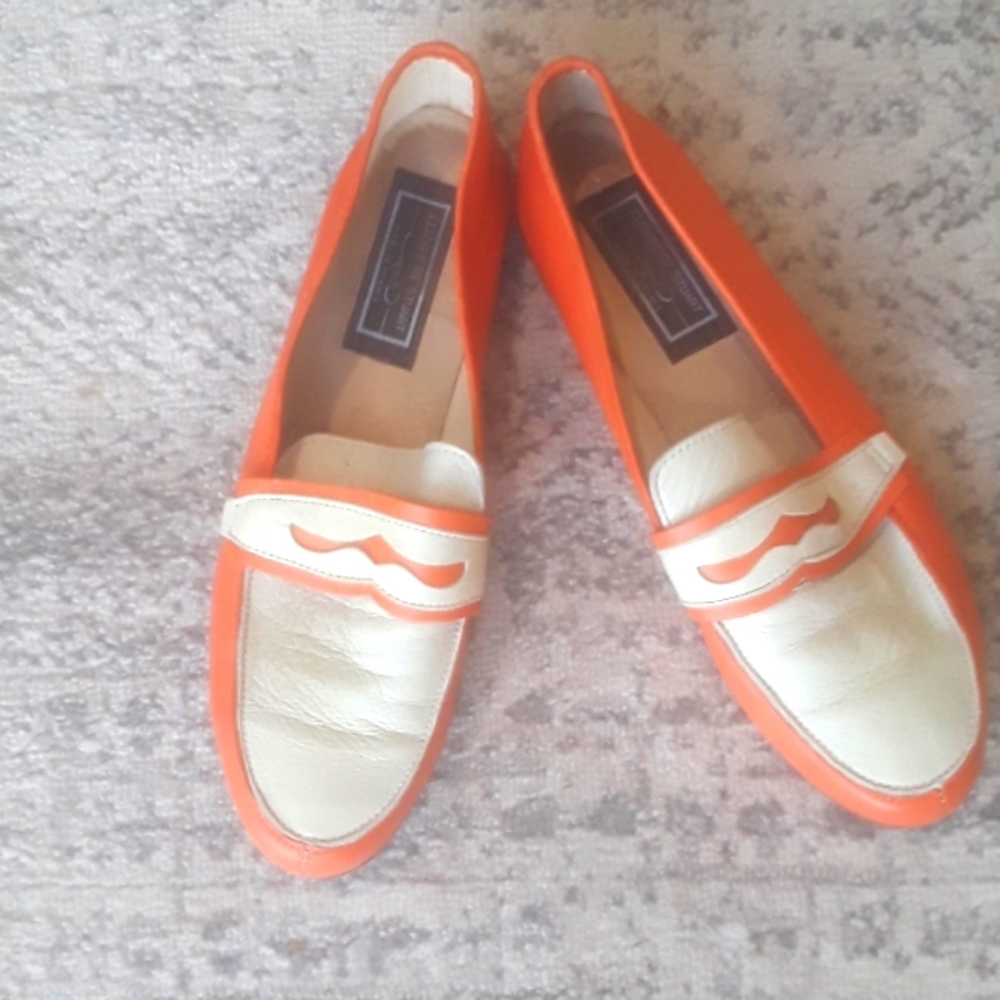 Elizabeth Stuart France Orange Cream Color Block leather loafers Shoes 40 Slides